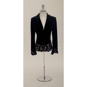 Vintage Y2K JS Collection Black Velvet Lace Trim Jacket Blazer Whimsy Goth Sz 8